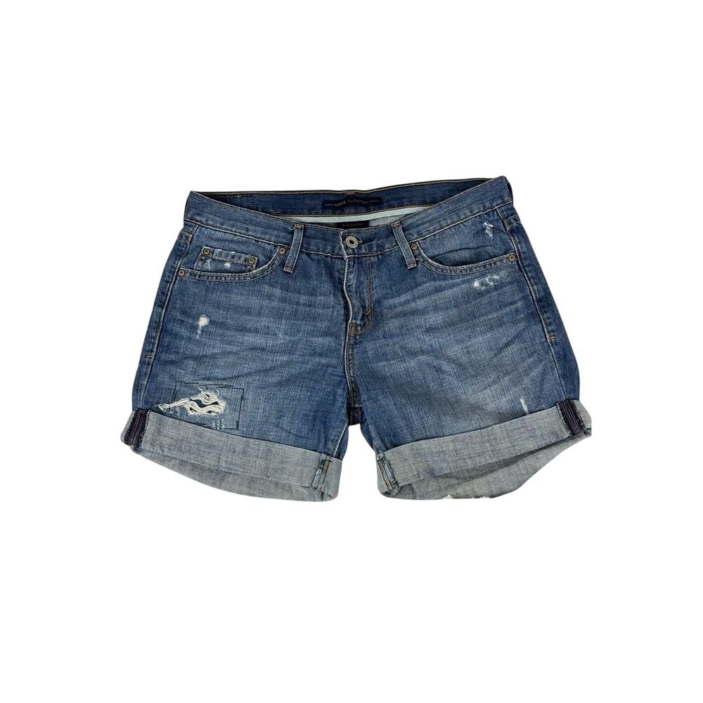 Levi’s Original Cuffed Distressed Boyfriend Denim Blue Denim Shorts Size 4